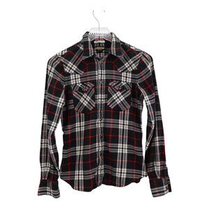 Ralph Lauren Rugby Skinny Fit Button Down Shirt Plaid Black Size 2 100% Cotton